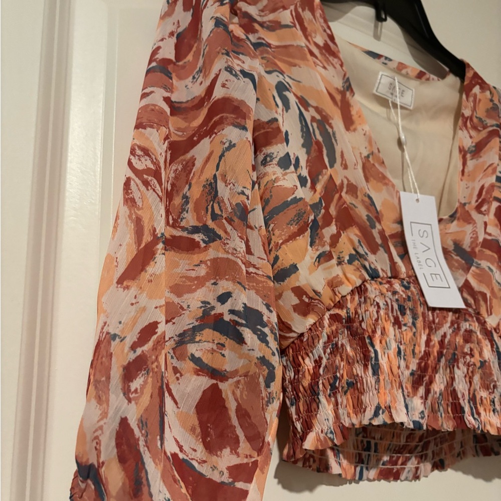 3 Piece Set! Sage Skirt | Crop Top | Bodysuit with Multicolor Brushstroke Design - Picture 7 of 10